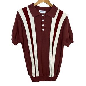 Oxknit Knitted Polo Shirt Mens XL Stripe Camp Sweater Retro Mod Rockabilly